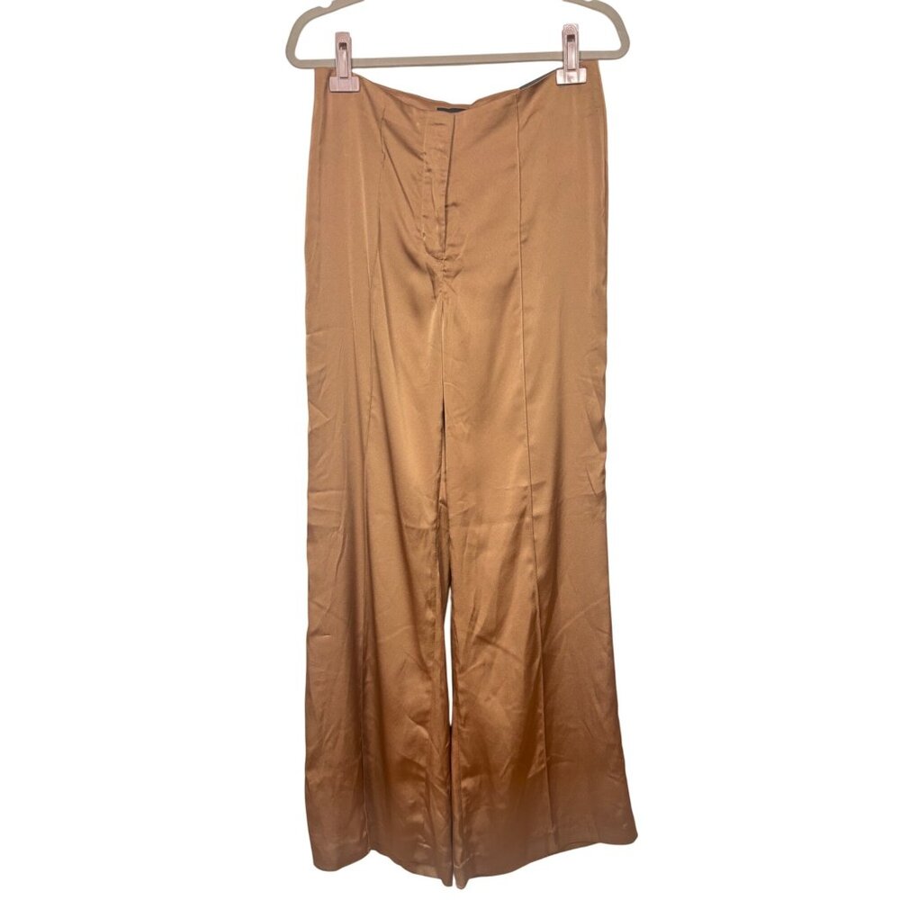 NWT Express 8R Wide Leg High Rise Trousers Pants Camel Rust Brown Satin